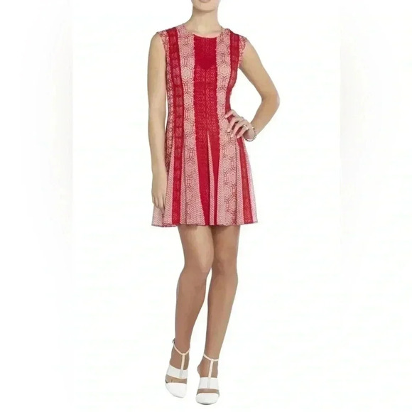 BCBG MAXAZRIA  Jalena Poppy Red Lace Combo Dress Size 2 - Picture 2 of 16